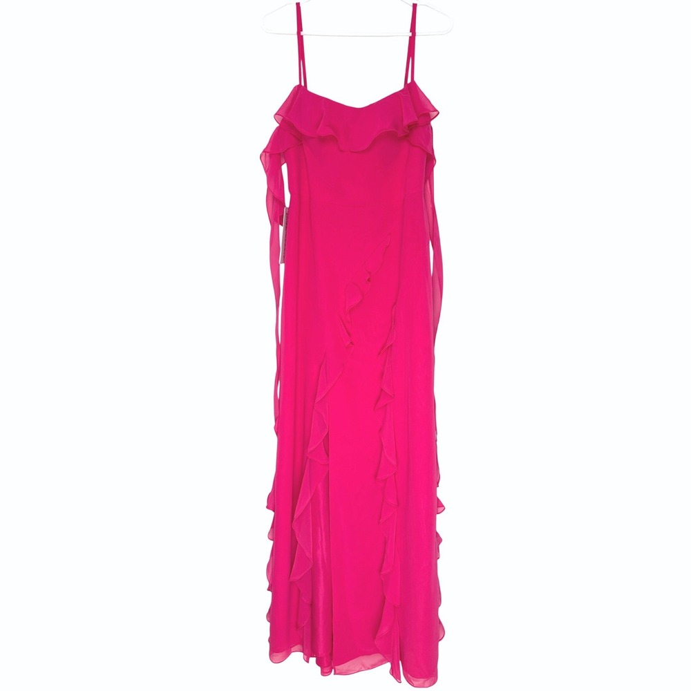 Barbie x Azazie 1001 Ruffle Maxi Dress Barbie Pink Formal Gown Size A8 NEW - Picture 3 of 15